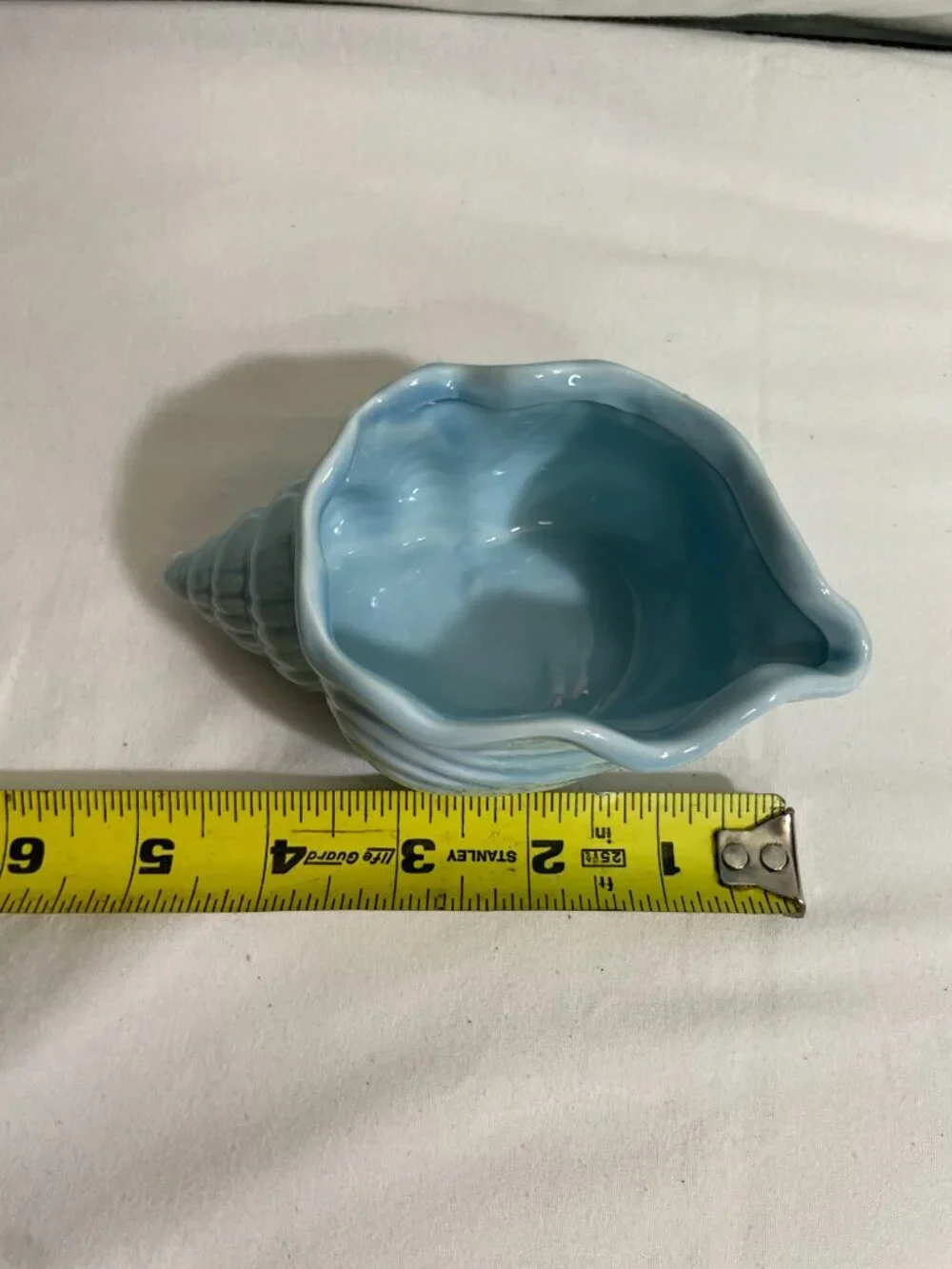 Vintage Light Blue Ceramic Seashell Planter Vase Coastal Beach Decor Shell Pot